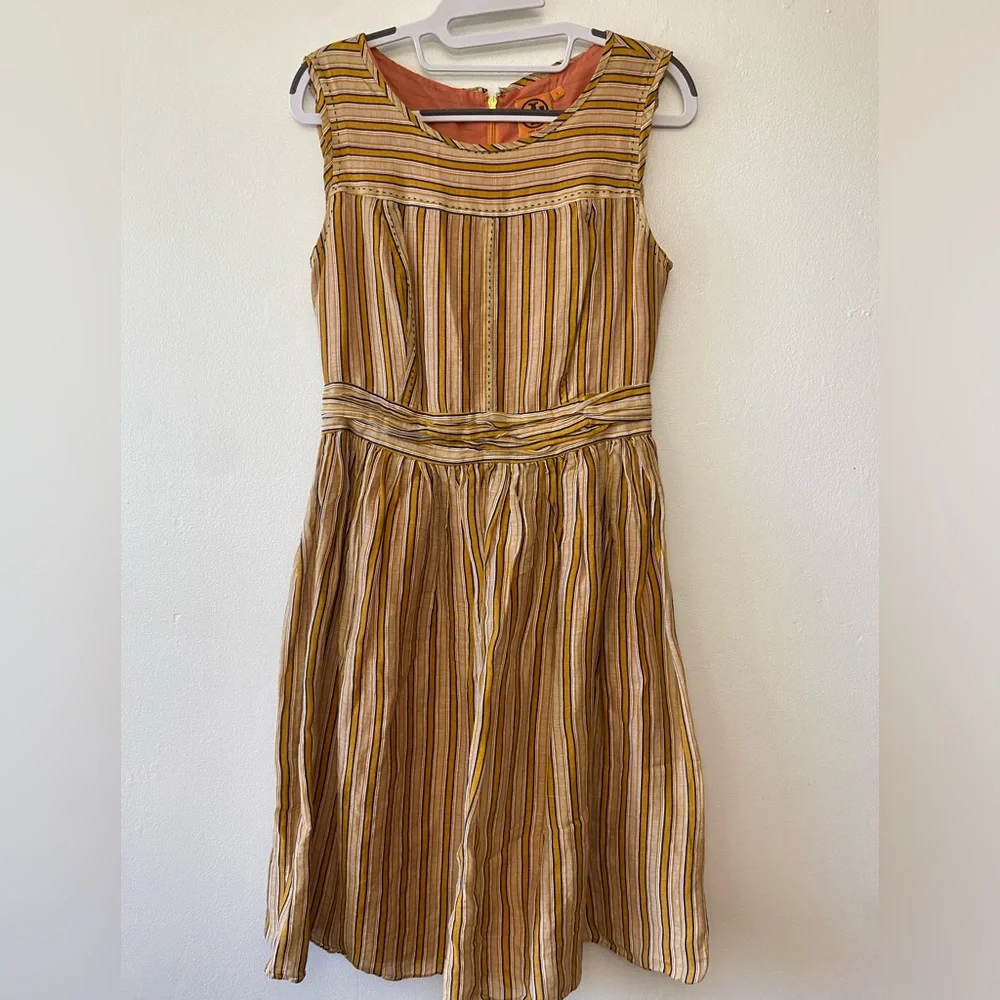 Tory Burch Striped Fit & Flare Midi Dress Short Sleeve Size 6